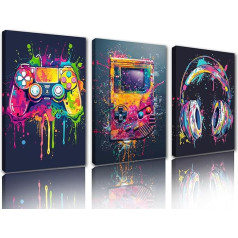 Tucocoo Gaming Wall Art Graffiti Headphones Pictures Game Controller Paintings Posters Prints Canvas Abstract Art Modern Artwork Home Decor for Living Room Bedroom Framed