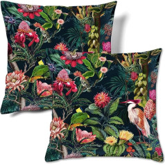 HMS Happy Memories Velvet Cushion Covers Square Decorative Throw Pillow Cover 18x18 Inch Set of 2 for Couch Sofa Bed Living Room Bedroom (Bird, Tropical Green Garden)