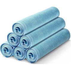 HIDMD Microfibre Glass Tea Towels, Microfibre Cloths for Glass and Windows, Lint-Free, Pack of 6, 40 x 40 cm, 39.9 cm x 39.9 cm, Blue