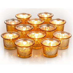 Nuptio Tējas lampas turētāja stikla komplekts - 12 sveču turētāju komplekts (Bulk Mercury Gold Candle Holder for Floating Votive Candles Table Centerpiece for Wedding Party Reception Christmas Decorations)