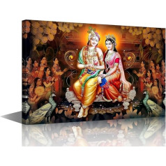 TISHIRON TUMOVO Radha Krishna Wall Art Ganesh Art HD Pictures Paintings 1 Piece Hindu God Canvas Contemporary Artwork Home Decor for Living Room Framed Posters and Prints Ready