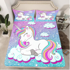 Meiteņu vienradzis Fitted Sheet Girllike Glitter Animal Decor Fitted Sheet 140 x 200 cm Pastel Rainbow Dreamy Horse gultas komplekts rozā zils Nr Flat Sheet Bright guļamistabas dekori