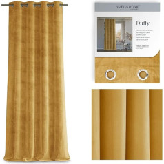 AmeliaHome Aizkari 140 x 250 cm Pack of 1 Eyelet aizkaru auklas samta izskatās Duffy sinepju dzeltens