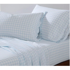 Shabby Chic® - King izmēra gultas pārklāji Mīkstas un elpojošas organiskās kokvilnas klasiskā stila mājas dekori ar RUFFLED spilvendrānām (Gingham Blue, King)