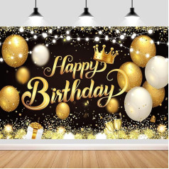 YinQin 180 x 120 cm melns zelts laimīgu dzimšanas dienu fona baneris 71 x 47 collas. Svētku rotājumi Foto fona baneris Glitter Birthday Decoration Supplies Banner Vīriešiem Sievietēm (Melns Zelts)