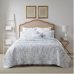 Laura Ashley - Divvietīgs kokvilnas divpusējās sega pārklājs ar bonusa spilvendrānu Visu sezonu lauku mājas dekori (Amberley Blue, divvietīgs)