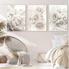 Trayosin komplekts 3 Premium Plakāti Peony White Flowers, bildes Dzīvojamā istaba Dekorēšana Guļamistaba, Audekls Picture Art Print Modern Wall Pictures Sienas Dekorēšana Dizains Sienas attēlu, bez rāmja (50 x