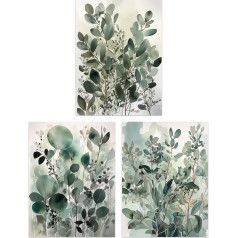 Artery8 3 botānisko augu komplekts Sage Green Watercolour Eucalyptus Leaves Boho Artworks Unframed Wall Art Living Room Poster Prints Pack