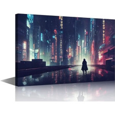 TISHIRON Virtuves sienu māksla viesistabai Cyberpunk City Painting Future Oriental Style City Canvas Artwork Abstract Cyberpunk Picture House Decor Framed Poster Prints gatavs pakārt