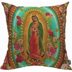 Mugod Mexico Our Lady Guadalupe Cushion Cover Throw Pillow Case Mexican Virgin Catholic Pillow Case for Men Women Decorative Home Sofa Chair Couch 45x45cm