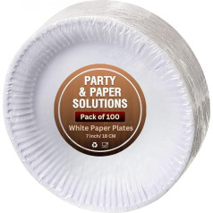 Party & Paper Solutions 100 balti papīra šķīvji - 17,8 cm/18 cm kvalitāte Izturīgi šķīvji, kas ideāli piemēroti karstiem un aukstiem ēdieniem