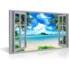 TISHIRON 3D Window Beach View Effect Sienas Dekorācijas Mājas Modern Decor Gleznas Attēli Izdrukāt uz audekla Sienas Māksla Koka rāmis Gatavs pakārt 24 x 16 collu