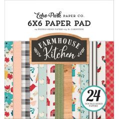 Echo Park Paper Company FK216023 Farmhouse Kitchen Papīra spilventiņš, 6 x 6 cm, sarkans, dzeltens, zilganzaļš, koka graudains, melns