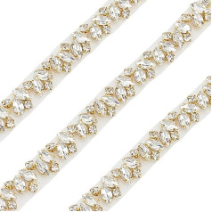 FINGERINSPIRE 0,91 m Stikla Rhinestone Applique Trim 13 mm plats zelta kristāla Hotfix līgavas jostas apdare gludināšanai / piešūt uz Rhinestone Edge Trim lentes DIY līgavas jostas apdare