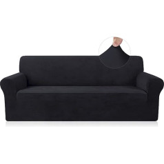 FreeBiz Dīvāna pārvalks 3 sēdvietas Elastīga auduma pārvalks Stretch Couch Slipcover Plush Protector bērniem mājdzīvniekiem Dzīvojamā istaba Black