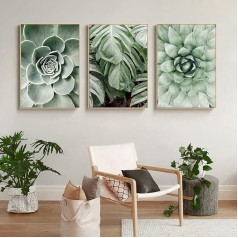 CULASIGN 3 plakātu komplekts Premium, Modern Green Plants Plakātu komplekts Pictures, Green Leaves Pictures for Bedroom, Living Room Decoration, Without Frame (A, 50 x 70 cm)