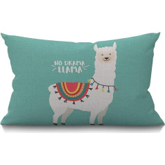 BGBDEIA Llama spilvenu pārvalks 30 x 50 cm Cute Cartoon Animal Alpaca Etniskā auduma Llama Motivational Quote taisnstūra spilvenu pārvalki Home Dekoratīvie kokvilnas lina metamo spilvenu pārvalks gultas dīvānam zaļš