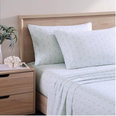 Tommy Bahama - King Size Flat Sheet kokvilnas Percale gultasveļas komplekts Crisp un Cool stilīgs mājas dekors (Kaw Palm Blue King Size)