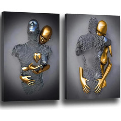 JNAOZI 3D Metāla figūra Statue Canvas Painting Love Hug Plakāts Lovers Skulptūra Plakāts Abstraktā audekls Picture Plakāts bez rāmja (Plakāts 03.40 x 60 cm x 2 gab.)