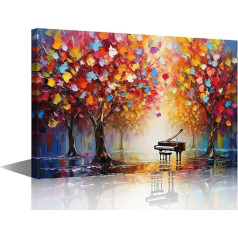 TISHIRON Piano spēlē mūziku parkā Banner Canvas Wall Art Rudens mežs ar krāsainām lapām izdrukas guļamistabai Dzīvojamā istaba Modern Decor Home Decor 24x16 collu (B