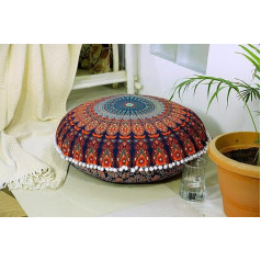 Popular Handicrafts Large Hippie Mandala Floor Cushion Cover - spilvena pārvalks - Pouf Cover Round Bohemian Yoga Decor Floor Cushion Cover - 32 collu Multicolor