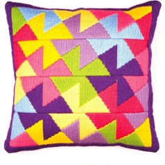 Vervaco Bold Printed Geometric Style Long Stitch Cushion Kit, daudzkrāsains