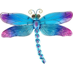 John's Studio Metal Dragonfly Wall Decoration Bathroom Glass Art Iron Sculpture Outdoor Orange Hanging Decoration for Home Bedroom Garden Patio Porch or Fence - Blue