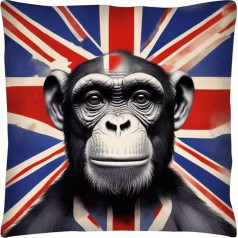 The Beach Stop Abstract Chimpanzee British Flag Printed Cushion Cover Gift Idea for Men, Women and Kids 18x18 Inches Banksy UK Monkey