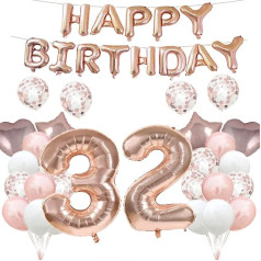 32. dzimšanas dienas balons 32. dzimšanas dienas dekorēšana Rose Gold 32 baloni Happy 32th Birthday Party Supplies Number 32 Foil Mylar Balloons Latex Balloon Women Men