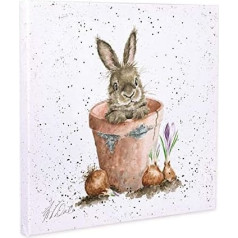 Wrendale Designs The Flower Pot Rabbit Hare Print on White Square Canvas 20 cm