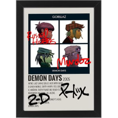 Demon Days by Gorillaz Albuma dziesmas vāka parakstīts plakāts - autogrāfu izstāde Fanu merčendaizis Dāvana (ierāmēts A3)