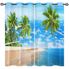 ANHOPE Pludmales aizkari Eyelet Rings Soft Thermal Insulated Blackout aizkari Tropical Ocean Beach Palm Tree Pattern Dekoratīvie logu aizkari guļamistabai Dzīvojamā istaba 46 x 54 collu, 2