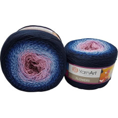 Yarnart Flowers 500 g Bobbel vilnas krāsu gradients, 55% kokvilna, daudzkrāsains (pusnakts zils, zils, rozā 273)