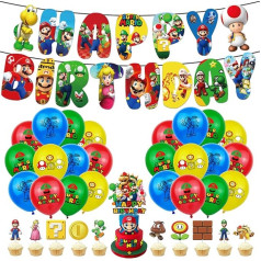 Super Mario dzimšanas dienas svinību dekorēšanas komplekts Happy Birthday Banner Bunting Cake Dekorēšana Topper Baloni zēniem Meitenes dzimšanas diena Baby Shower dekorēšana