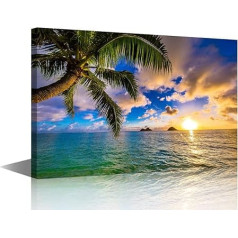 TISHIRON Blue Sky White Cloud Beach Coconut Tree Prints Gleznas izstieptas un ierāmētas, gatavas pakārt Mājas rotājumi Biroja sienas dekori 24x16 collu