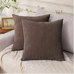 Qidordour Pack of 2 Brown Throw Cushion Covers 45 x 45 cm Soft Striped Cord Boho Farmhouse Dekoratīvie spilveni Covers Square Cushion Covers Cushion Cover Cushion Cover for Couch Sofa Bed Chair Living Room Outdoor