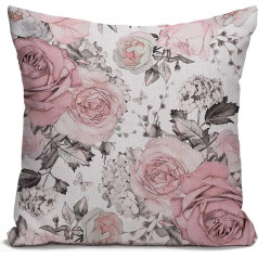 Tomda Rozā ziedi un lapas Akvareļu ziedu spilvenu pārvalks Flower Rose Burlap Throw spilvens Case Couch Sofa Dekoratīvie kvadrātveida 45x45cm