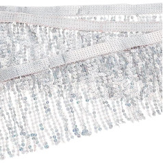 GOMAKERERER 10 Yard Sequin Fringe Trim, sudraba plastmasas Sequins Lace Tassel Šūšanas Fringe Trim Apģērbu piederumi DIY deju skatuves kostīms Apģērbu kleita kleita dekors