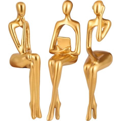 Artibetter Gold Thinker Statue Abstract Art Sculpture 3 gabali Resin Thinker Figure Collectible Modern Human Statue Bookhelf Decor for Home Office 3 gab.