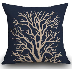 Smooffly Coral Tree Cushion Cover Āra eksotisko koraļļu rifu krēmkrāsa uz Navy Blue Dekoratīvs dzīvojamā istaba Dīvāns Gulta 18x18 collu