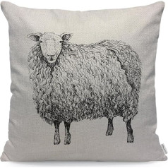 WONDERTIFY Sketch Sheep Cushion Cover Llama Alpaka Wavy Feather Coat Dekoratīvie metamie spilveni pārvalki dīvānam Gulta Dīvāns Spilvens Case Black White 45 x 45 cm