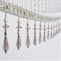 LEOXAO Crystal Tassel Trim, aizkaru apdares aplikācijas, 12 jardi pīnes, kas paredzētas karājas pērlīšu apdares šūšanai galdautiem (Grijs)