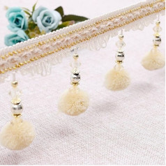 CHUYIX Tassel Lace Trim Fringe 6M Hanging Beads Fringe Tassel Ball Trim ar bārkstīm Aizkaru apdares aizkaru apdares aizkaru dekoratīvā apdare DIY Lampshade apdares bārkstis Trim