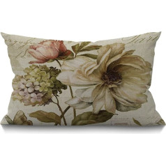 BGBDEIA Farmhouse Cushion Cover Vintage Floral Print 30.5 x 50.8 cm Lumbar Cushion Covers Mājas Dekoratīvie kokvilnas lina spilvenu pārvalks dīvāns dīvāns dīvāns Housewarming dāvanas Ģimenes istabas dekori 30 x 50 cm