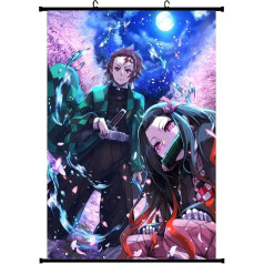 KARMA-X Liels 60 x 90 cm Demon Slayer Scroll Picture Anime Manga Auduma plakāts Sienas Scroll Plakāts Sienas dekorēšana Dāvanu motīvs: Nezuko Chan & Tanjiro