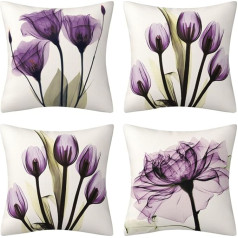 DILOXNSU spilvenu pārvalki 18x18 collas 4 Pack Purple Flower Purple Art Moderns dekoratīvs lina kvadrātveida spilvenu pārvalki dīvānam Dzīvojamā istaba Lauku māja