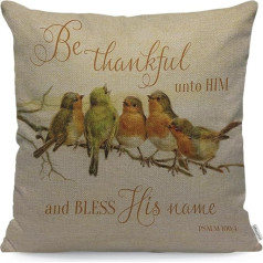 WONDERTIFY Be Thankful Unto Him Bless His Name Five Birds Green Script Decorative Throw Pillow Case Cushion Cover for Couch Bed Sofa Cushion Cover 45x45cm Orange