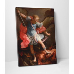 ShopArt - Guido Reni - Attēls ar krāsām, roku darbs ar reljefu Michele Archangel Fine Art Print on Canvas High Definition Ready to Hang (50 x 70 cm)