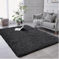 AMEHA Area Rug Large Black Super Soft and Fluffy 63 x 90 Inch Non-Slip Shaggy Pile Easy Clean Perfect Shaggy Rug for Living Room and Play Area