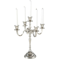 Hamptons Silver Finish 5 Candle Holder Handmade Cast Aluminium Studio Surface Detail 40cm Tall